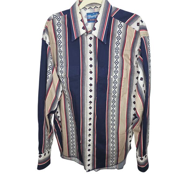 Vintage Wrangler Western Pearl Snap Striped Southwest Men's Rodeo Shirt XL 90S - Picture 1 of 16